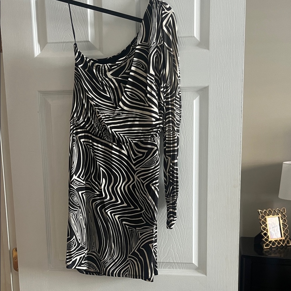 Trina Turk Monochrome Swirl One-Shoulder Dress